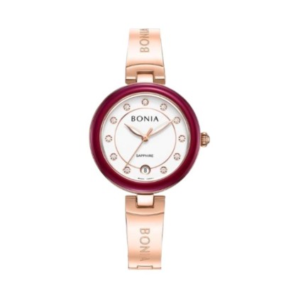 Bonia Elegance 3 Top Rings Set BNB10864-2517S White Ceramic Dial Color Women Watch